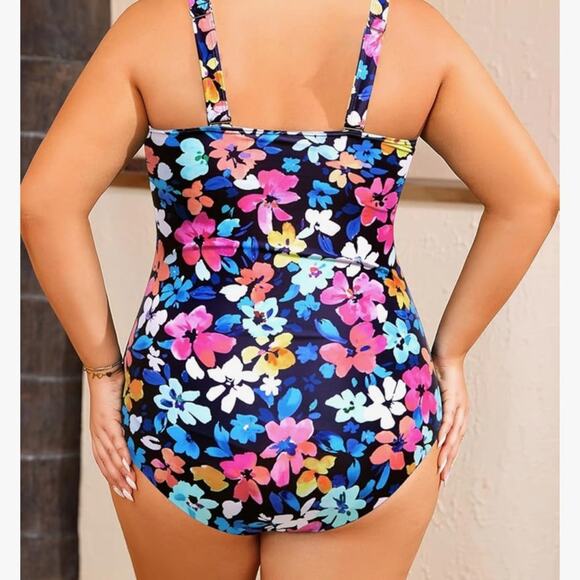 Womens Plus Size One Piece Swimsuit -‎ Ruched Tummy Control Bathing Suit XL - Picture 2 of 5